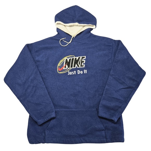 Nike Hoodie Mens XL Blue Pullover Heavyweight Fleece Lined Pockets Embroidered